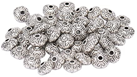 50 St Vikinga Skäggpärlor, Slitstark Legering Silver Snygg Hårfläta Dekorationer med Kärlek Hjärtform, Män Kvinnor Dreadlocks Hårpärlor för DIY Vintage Smycken Halsband Armband