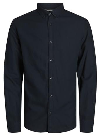 JACK & JONES Herren Jprccmaze Linen Shirt L/S Button Down Langarmhemd 12251024,Night Sky/Fit:Comfort Fit,S