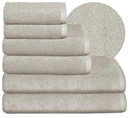 BEAUTEX Handtuch-Set Premium Frottier Sets Made in Europe, 100% Baumwolle 550g/m², Oeko-TEX Zertifiziert (Set: 2 Gäste-, 2 Hand-, 2 Badetücher in Sandgrau)