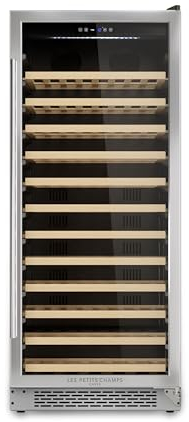 LES PETITS CHAMPS CAVCE100 - Cave de conservation 100 bouteilles encastrable, capacité 275 L, design élégant, porte en acier inoxydable, système thermodynamique