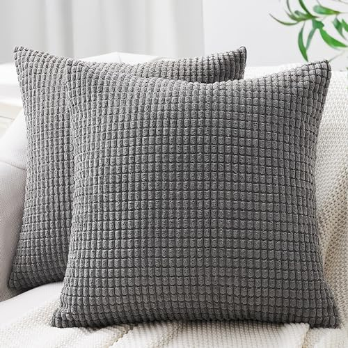 Topfinel Kissenbezug 40x40 Dunkelgrau 2er Set Kordsamt Maiskorn Muster Kissenbezüge Kissenhülle Dekokissen Sofakissen Couchkissen Dekokissen Zierkissenbezug Deko Kissenhüllen Wohnzimmer
