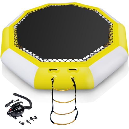 XHYCPY Inflatable Water Trampoline, 10FT Water Bouncer Floating Rebounder Trampoline w/Electric Inflator, Rope Ladder for Pool, Lake, Calm Sea