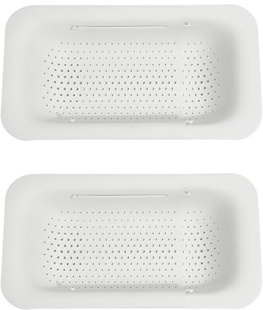 Viitech 2 Pcs Over The Sink Colander Strainer Basket, White Collapsible Colander Strainer Basket, Vegetable Washing Basket for Washing Vegetables and Fruits