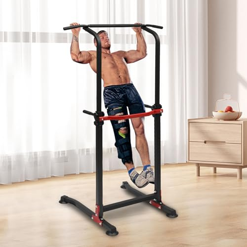 Tour de force avec station de dip, station de musculation multifonction, hauteur réglable, plusieurs positions de préhension, barre de traction 20 kg, appareil d'entraînement de salle de sport