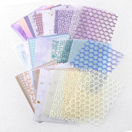 Jeffdad 45 Stück Scrapbooking Papier Deko, 13 x 18cm Scrapbooking-Kit Bunt Musterpapier Mesh-Papiere Strukturiertes Papier Scrapbooking Zubehör für Dekoration Album Karte DIY Handwerk(Blau+Lila+Gelb)