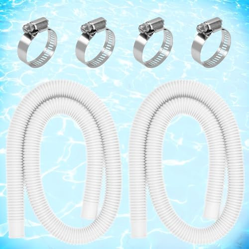 HEKOBAG 2 Pezzi Tubo Pompa Piscina 32 mm Prolunga Tubo Piscina 150cm Tubi di Ricambio per Piscine con 4 Fascette Stringitubo in Acciaio Inossidabile Tubo per Piscina per Pulizia di Piscine (Bianco)