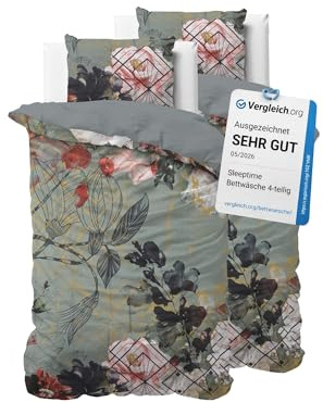 Sleeptime Sängkläder 4 delar 135 cm x 200 cm 4 delar färgglada – konst – mjuka och strykfria påslakan med dragkedja – sängkläder set med 2 örngott 80 cm x 80 cm