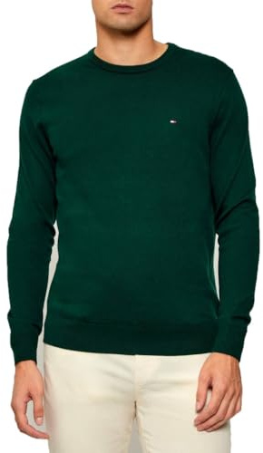 Tommy Hilfiger Jersey Hombre Essential Cotton con Cuello Redondo, Verde (Ornamental Green Heather), M