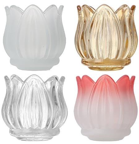 4 Pcs Glass Votive Cups,Tealight Candle Jars,Tulip Thick Glass Candlestick Cup for Wedding,Party,Dinner,Spa,Aromatherapy,Meditation,Home Decor