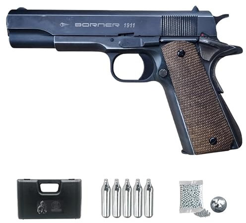 Borner 1911 Blowback CO2 (4,5 mm) | Pistola de Aire comprimido Calibre 4,5mm + 5CO2 + 500 Bolas BB´s + maletín. Pistola con blowback.