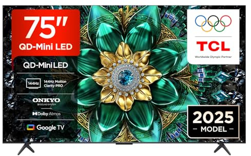 TCL 75Q6C-UK QD-Mini LED TV, 4K HDR Premium 1000nits, Smart TV Powered by Google TV (Dolby Vision IQ & Atmos, Onkyo 2.1 Sound System, 144Hz Motion Clarity Pro, 2025 Model)