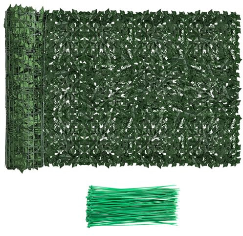 Yulun0328 Artificial Ivy Privacy Fence Screening, 3m x 1m Garden Screening Artificial Hedge Roll for Patio, Balcony, Garden & Backyard - Outdoor/Indoor Decorative Leaf Fence Covering, 50PCS Zip Ties