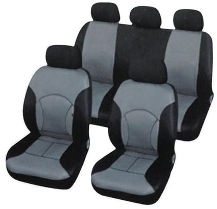 YöL Grey 9 Piece Protective Car Seat & Headrest Fabric Covers - 5 Seater Vehicle Van Jeep Universal Elasticated Easy Fit Machine Washable, Protects Original Seats