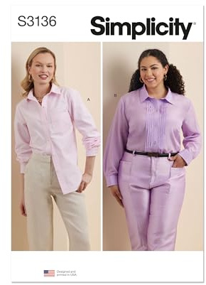 Simplicity SS3136W2 Women's Loose-Fitting Button-up Shirt Sewing Pattern Packet, Design Code S3136, Sizes 20W-22W-24W-26W-28W