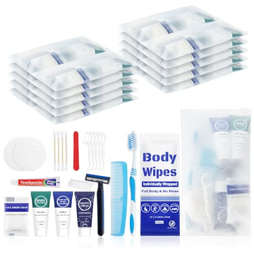 Kit d'hygiène de voyage – Articles de toilette personnels en vrac, fournitures jetables pour sans-abri – Trousse de toilette pour homme – Articles de toilette essentiels de nettoyage emballés