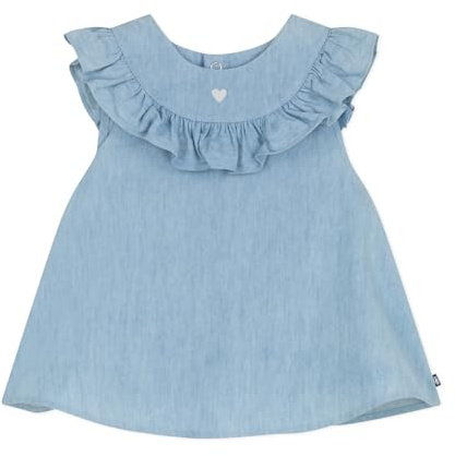 Petit Bateau Blouse bébé en Coton sans Manches en Chambray brodé