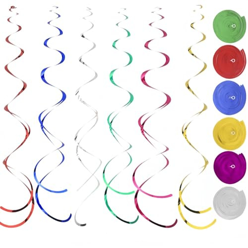 36 Pcs Streamers Party Decorations Multi-Color Hanging Swirl Streamers - Rainbow Spiral Party Decorations for Ceiling, Birthday, Wedding, Xmas & Holiday Events Foil Curly Supplies ramadan decorations