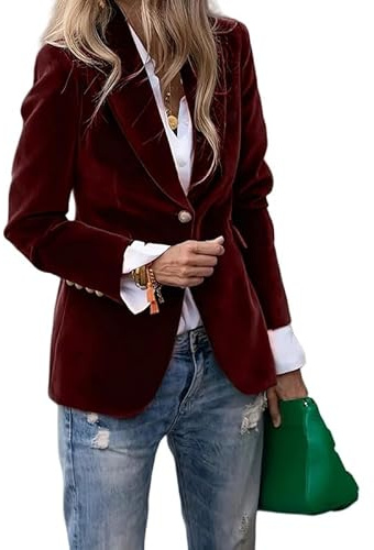 Blazer Donna Blazer in Velluto da Donna Giacca da Abito con Bottoni Manica Lunga Revers A Lancia Elegante vestibilità Slim Cappotto su Misura Casual da Ufficio Autunno Business Aperto sul Davanti C