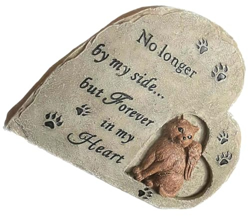 CLISPEED Pierre Tombale pour Animaux de Compagnie en Résine Stèle Commémorative Cœur Ange pour Chat Décédé Statue de Jardin Extérieure Souvenir Chat Solide