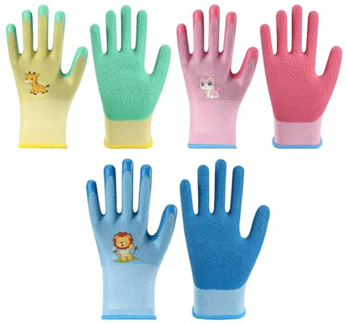 VEOIRXU 3 Paia Guanti da Giardinaggio per Bambini da 6 a 9 Anni Guanti da Lavoro Rivestiti in Gomma Guanti da Lavoro da Giardino per Ragazzi Ragazze per Fatti a Mano Attività all'Aperto (3 Colori)