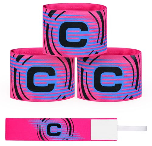 Paquete de 3 brazaletes ajustables de nailon para capitán de fútbol, color rojo rosa, con letra C, banda elástica para fútbol, baloncesto, deportes al aire libre, insignia protectora para adultos y