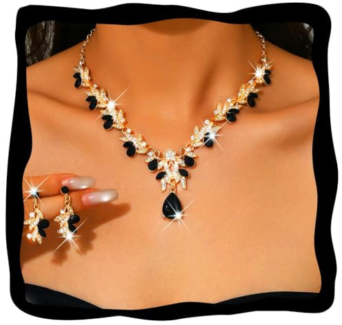 Fashband Crystal Bridal Wedding Jewelry Set Sparkly Earrings Party Prom Costume Earrings Jewelry for Women (Black)