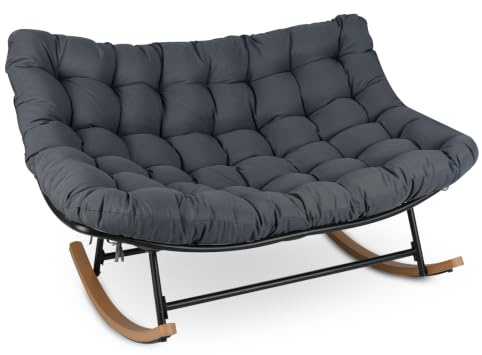 COSTWAY Fauteuil à Bascule Exterieur pour 2 Personnes, Charge 320 kg (Gris)
