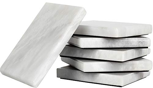 Radicaln Square Marble Coasters Set of 6 - White Drink Coasters | 3.5 Inch, Felt-Backed Base, Polished Natural Stone, Hand-Cut Veining, Coffee Table Desk Bar Cart, Housewarming Gift
