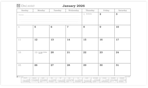 2026 Desk Pad Monthly Calendar Refill/Insert, 32.875 x 18.875, Dacasso (S2002 / S2002-O)