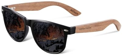 GREENTREEN Lunettes de Soleil Polarisées Bois pour Hommes et Femmes: Protection UV400 et Anti-éblouissement - pour Conduire Randonnée Plage Pêche et Voyage (gris)