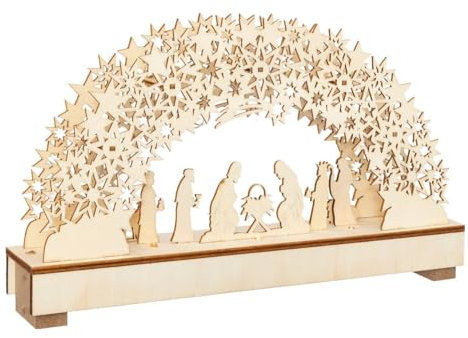Feeric Lights et Christmas - Crèche de noël Lumineuse avec santons 9 santons Bois h19cm
