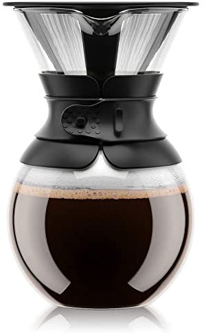 Bodum pour Over Cafetière à Piston (Filtre Permanent, Passe au Lave-Vaisselle), Plastique, noir, 1,0L 1500 watts
