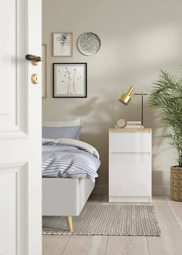 Dmora Mesita Francoise, cómoda Baja, Mesa de Noche, Estante de Cama, 40 x 40 x 70 cm, Blanco y Roble