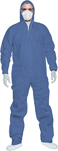 ACE CoverX Combinaison de travail avec capuche - Combinaison de protection jetable pour le travail - contre les produits chimiques et les particules - bleu - L