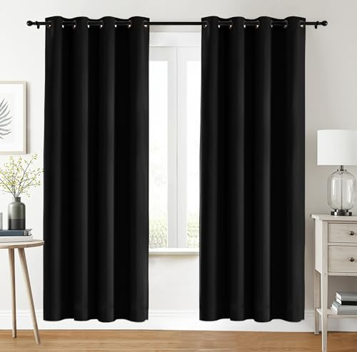 Utopia Bedding Opacas Cortinas Salon Modernas 2 Piezas 135x240 cm, Negro - Cortinas Térmicas Aislantes Frío Calor y para Dormitorio, Salón y Cocina con Ojales