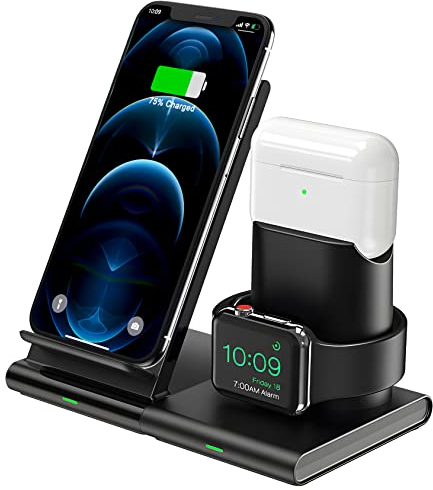 ANSTA Cargador inalámbrico, Cargador inalámbrico Tres en uno, diseño extraíble, Uso Independiente, Compatible con teléfono 14/13/12/Pro/Mini