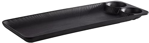 APS 85097 NERO Plateau en mélamine avec 2 coupelles à sauce intégrées, plateau de service pour de nombreux plats, 41 x 15 x 2,5 cm