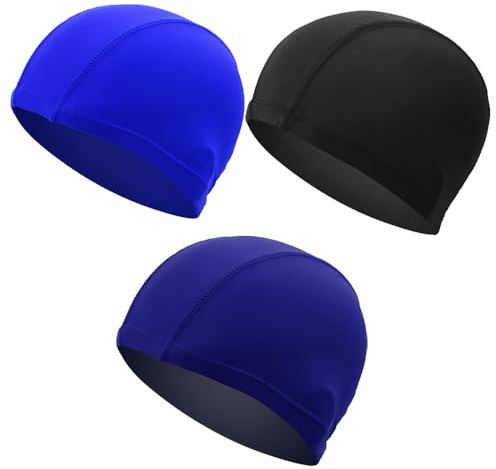 TRKETK 3 Piezas Gorros de Natación Elásticos, Gorro de Natación Antideslizante Elástico Gorros de Baño Unisex Gorros de Baño Ligeros Gorros de Natación Elásticos Impermeables para Cabello Largo Corto