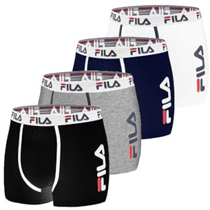 Fila Boxer da Uomo in Cotone, Pantaloni da Uomo, Traspiranti, Elasticizzati (Confezione da 4), Taglia L, a, L