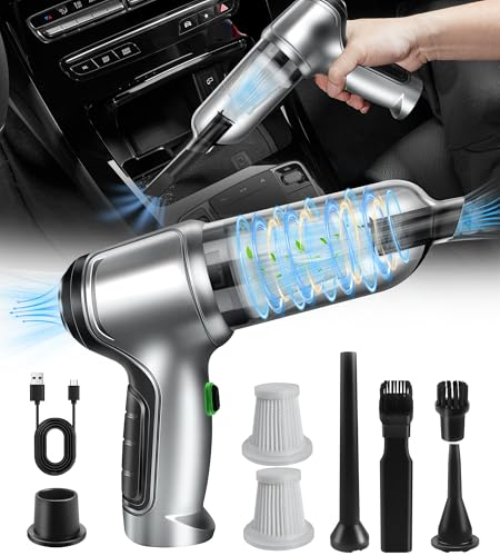 LanBlu Handstaubsauger Auto, 15000Pa Leistung Akku Handstaubsauger Stark mit Hoher Leistung, USB-C Aufladbar Auto Staubsauger Stark, Nass und Trocken Mini Handstaubsauger Kabellos für Auto Haus Küche
