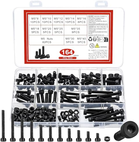 Juego de 226 tornillos M5, tornillos cilíndricos, tuercas, tornillos hexagonales con tuercas, juego de tornillos roscados con hexágono interior, DIN912