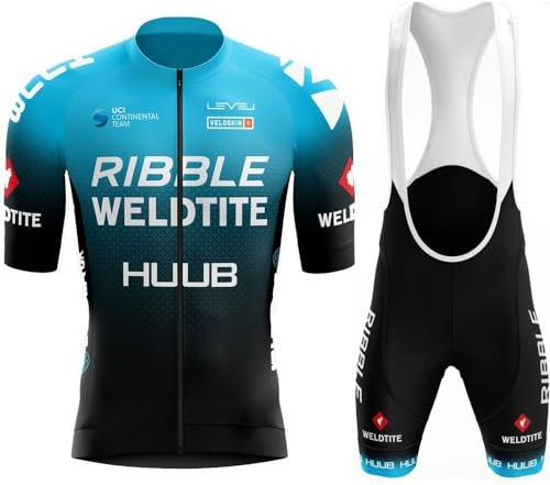 LIFE ESSENTIALS Hombres Jersey Motivo Azul y Negro + Pantalones Cortos Mangas Cortas de Ciclismo Ropa Maillot Transpirable para Deportes al Aire Libre Bicicleta (XL)