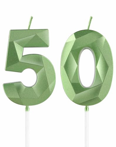 mciskin Green 50th Birthday Candles, 3D Number 50 Candles for Cake, Women Men 50th Birthday Decorations,Sage Green Candle Cake Topper Decorations for Birthday Party Weddings Anniversary Supplies