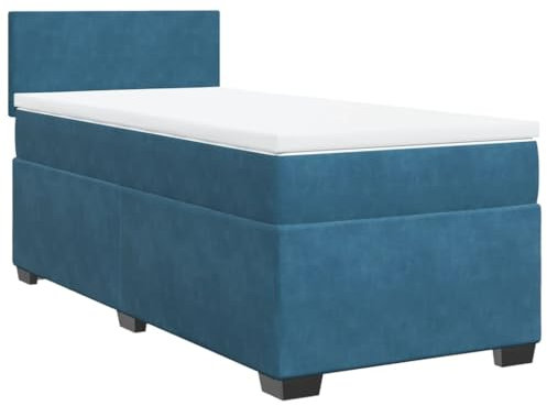 vidaXL Cama Box Spring con colchón Terciopelo Azul 90x190 cm, boxspring, Camas con somier, Cama de Plataforma, Cama con somier, Cama, Cama de diván