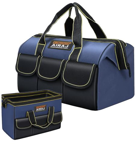 AIRAJ Werkzeugtasche 16 Zoll | Werkzeugtasche Großer Öffnung | Einfacher Zugriff Werkzeuge | Strapazierfähiger 600D Oxford-Gewebe | Werkzeug-Organizer | Verabschieden Unordnung | 37×21×26CM