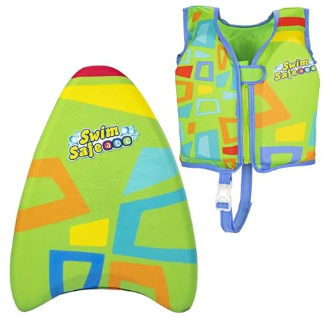 Swimming Float Kickboard for Kids - Learn to Swim Green Foam Board Pool Float & Swim Vest. Swimming Floats for Children with Topline Card. Exercise Equipments for Kids Beginning Swimmers