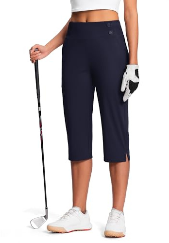 ISEEGZ 18 Dressy Capri Pants for Women High Waist Stretch Womens Golf Capris Pants for Summer with Pockets Work Casual Navy
