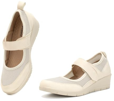 JOMIX Scarpe Diabetiche Donna Estive Strappo Ortopediche con Zeppa Casual Senza Lacci Ballerine Traspiranti Comode Antiscivolo Leggere da Anziani WCS250191 Beige 38
