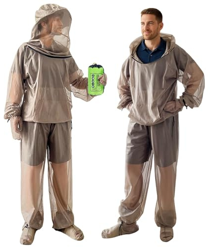 IC ICLOVER Mosquito Jacket, Bug Jacket with Hood, Pants, Mitts & Socks for Men Women, Mosquito Net Suits for Gardening Fishing Outdoor Full Body Protection from Bugs Fly Insets No-See-Ums (XXL)