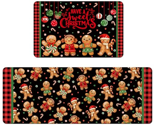 APROPHIC Süße Süßigkeiten Kekse Weihnachten Küchenteppich 2er Set, Xmas Waschbar Küchenmatten Für Innen Außen Dekor - 40x60 and 40x120 cm